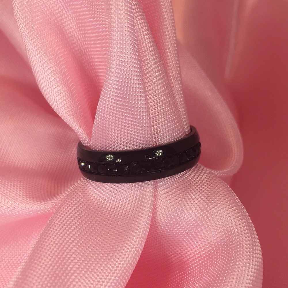 Thin Black Titanium Band with Jewels